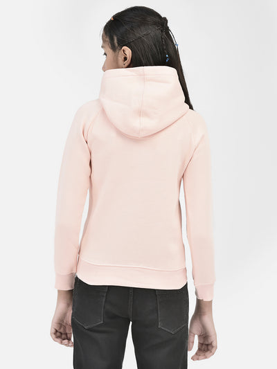 Peach Printed Sweatshirt With Hood-Girls Sweatshirts-Crimsoune Club