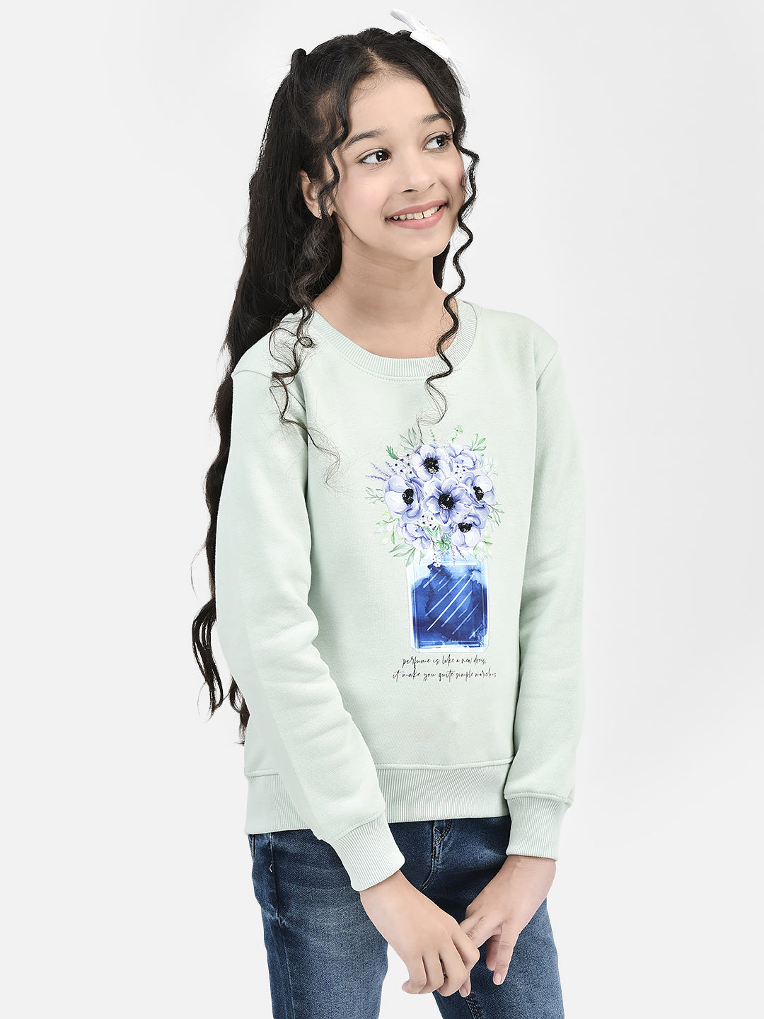 Green Printed SweatShirts-Girls SweatShirtss-Crimsoune Club