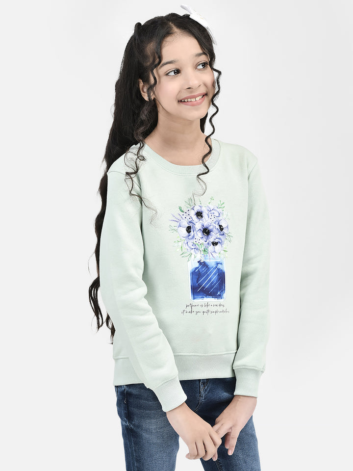Green Printed SweatShirts-Girls SweatShirtss-Crimsoune Club