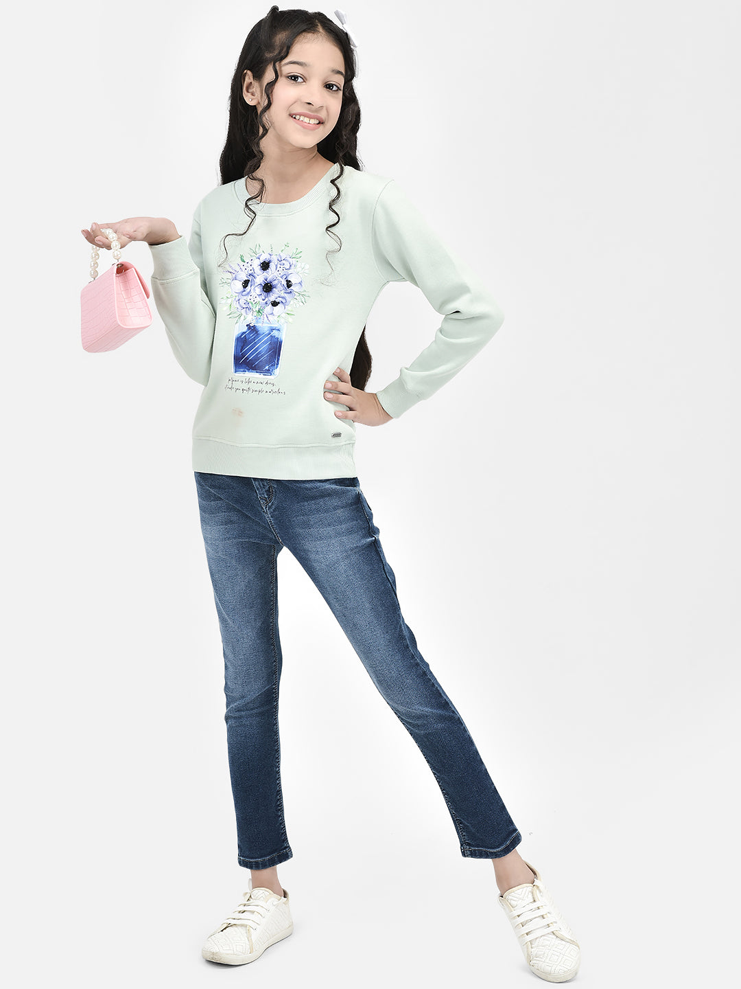 Green Printed SweatShirts-Girls SweatShirtss-Crimsoune Club