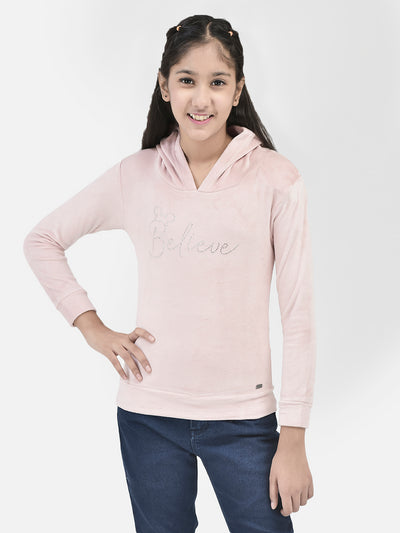 Pink Printed Hooded Sweatshirt-Girls Sweatshirts-Crimsoune Club