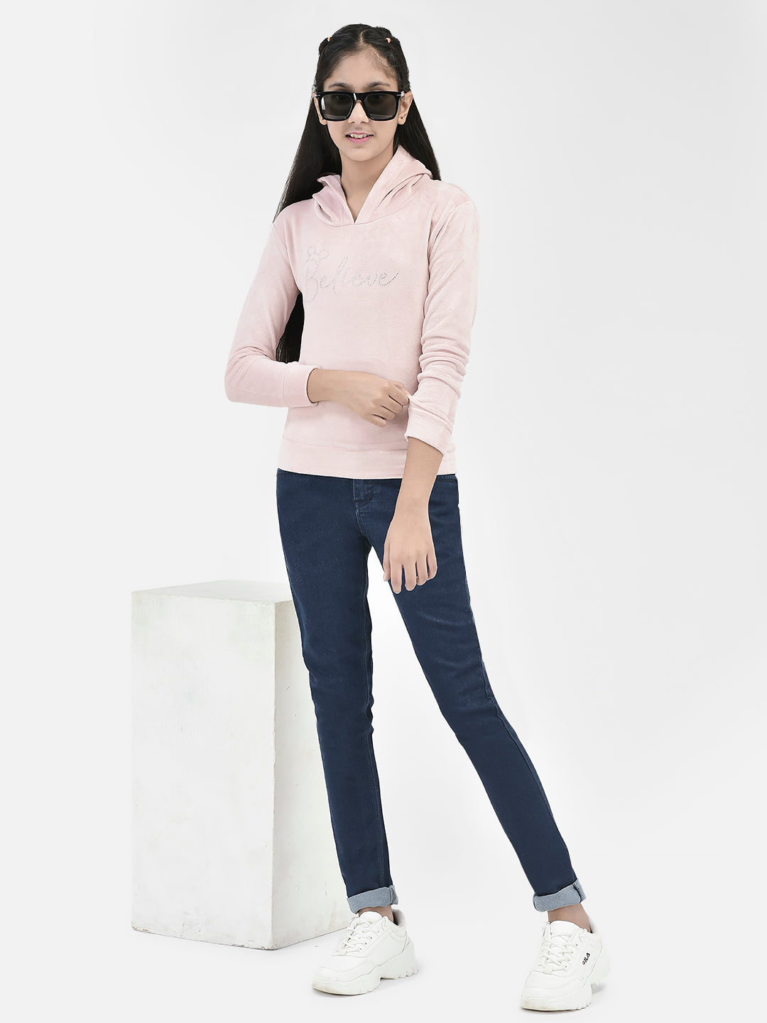 Pink Printed Hooded Sweatshirt-Girls Sweatshirts-Crimsoune Club