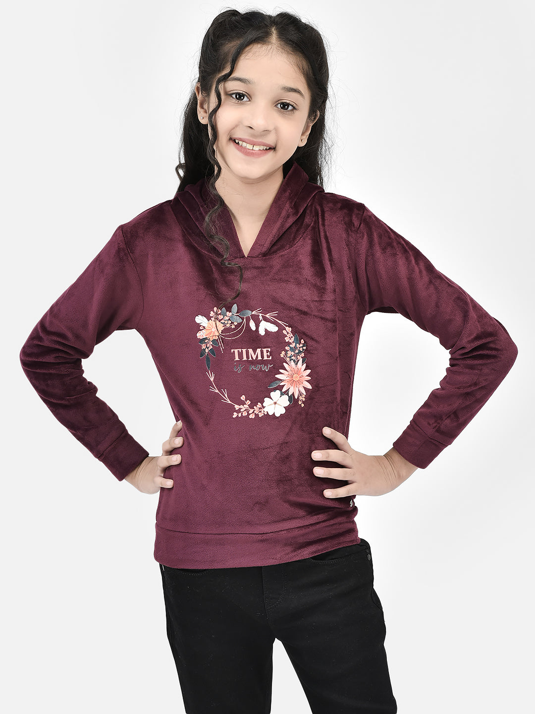 Maroon Printed Hooded SweatShirts-Girls SweatShirtss-Crimsoune Club
