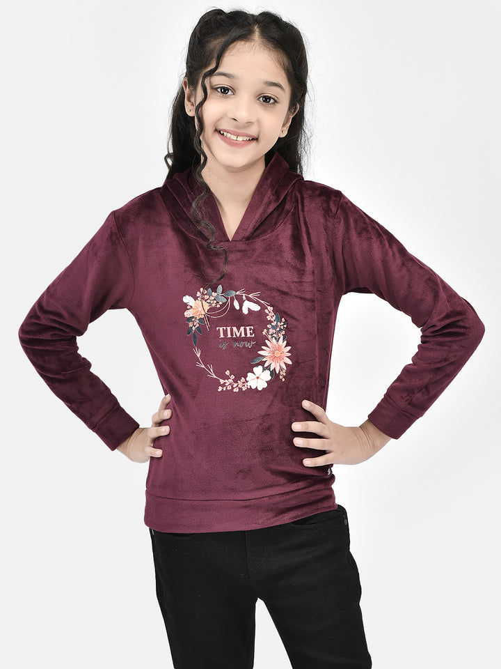 Maroon Printed Hooded SweatShirts-Girls SweatShirtss-Crimsoune Club