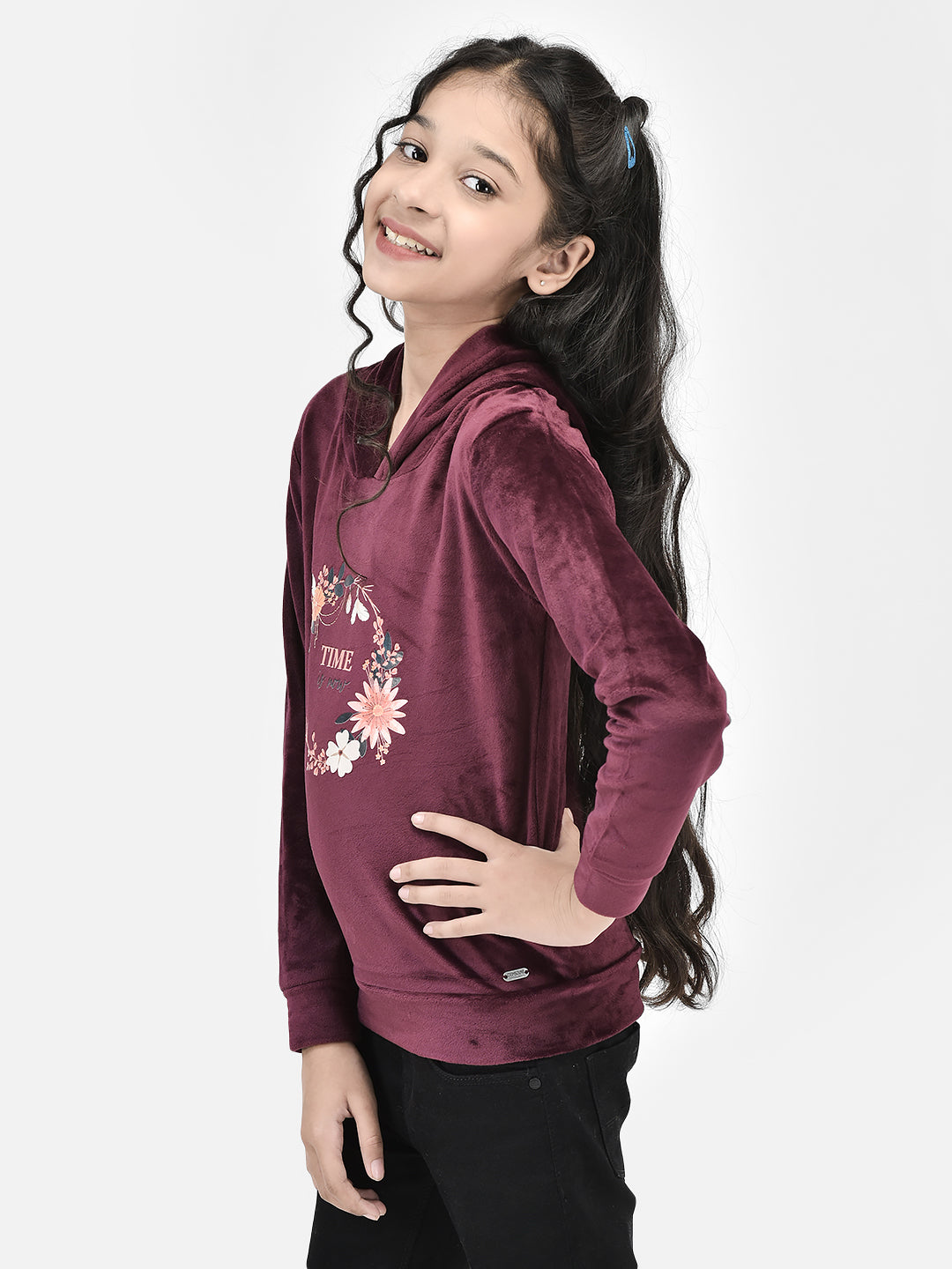 Maroon Printed Hooded SweatShirts-Girls SweatShirtss-Crimsoune Club