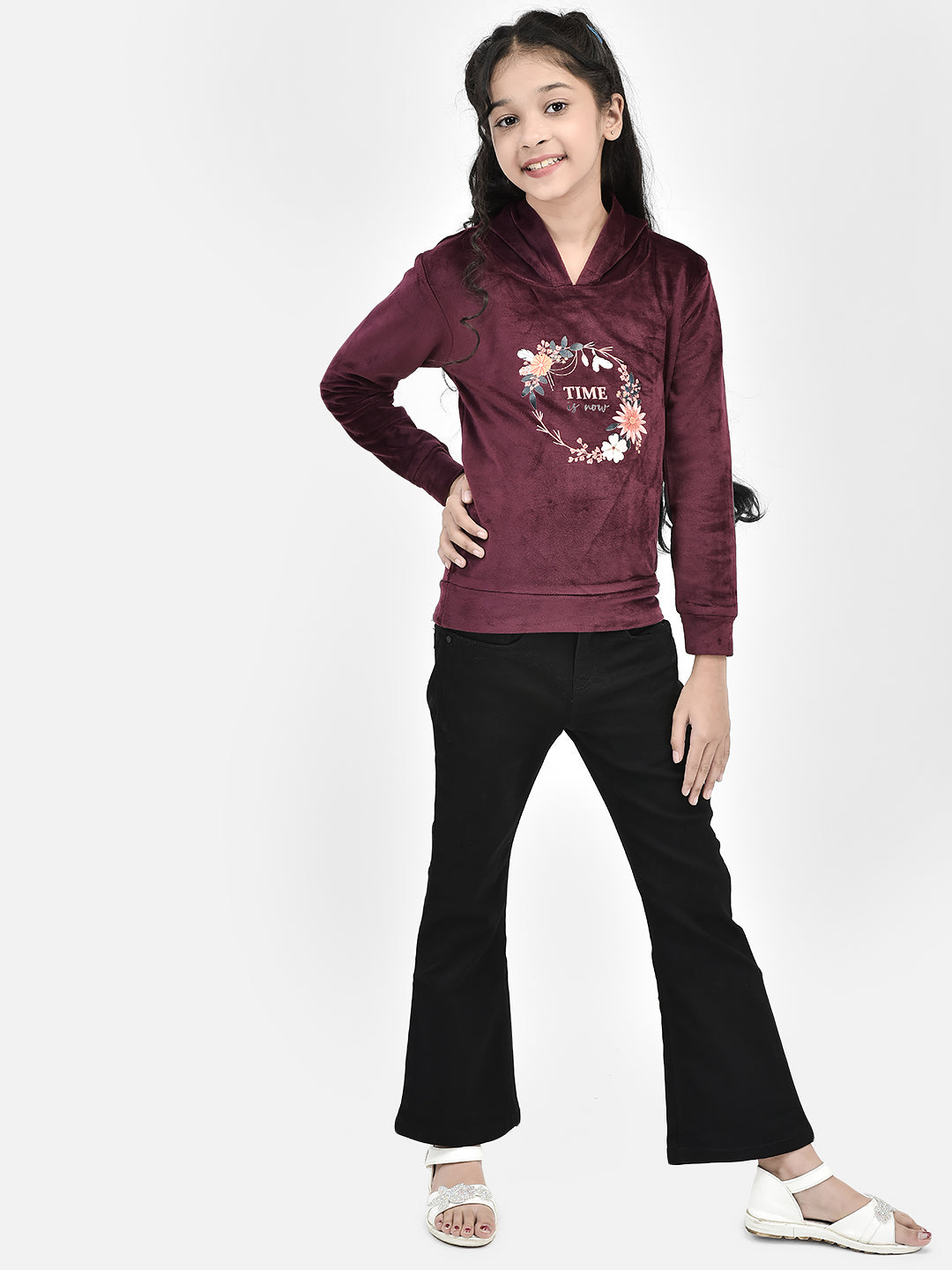 Maroon Printed Hooded SweatShirts-Girls SweatShirtss-Crimsoune Club