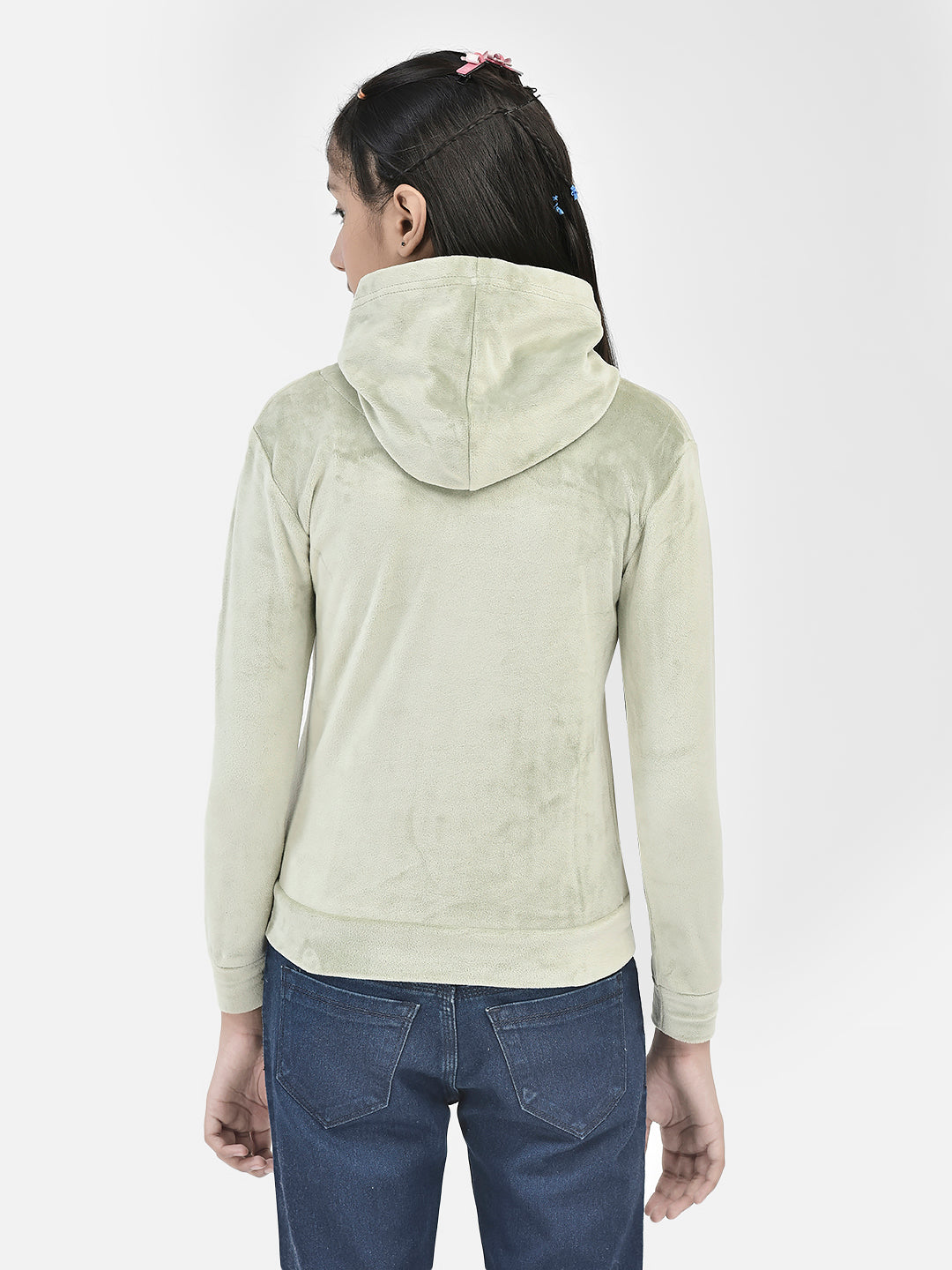 Olive Printed Hooded Sweatshirt-Girls Sweatshirts-Crimsoune Club