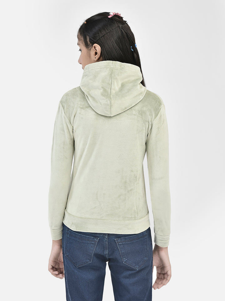 Olive Printed Hooded Sweatshirt-Girls Sweatshirts-Crimsoune Club
