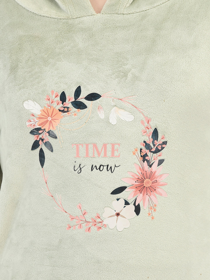 Olive Printed Hooded Sweatshirt-Girls Sweatshirts-Crimsoune Club