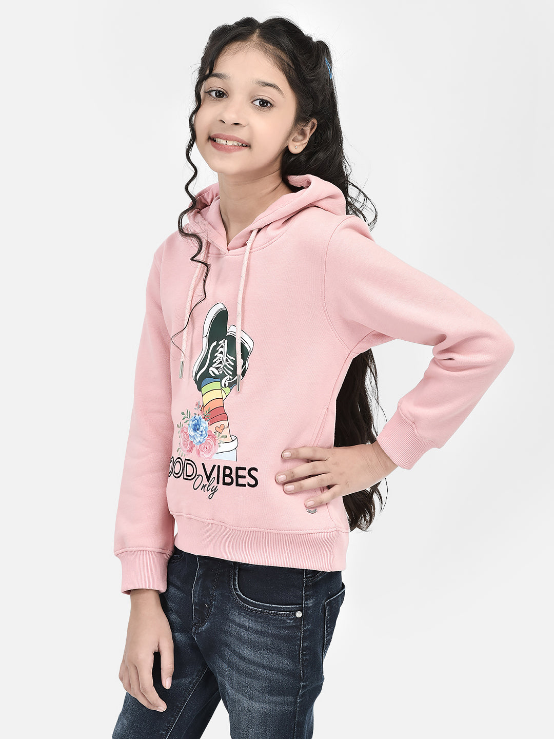 Pink Printed Hooded SweatShirts-Girls SweatShirtss-Crimsoune Club