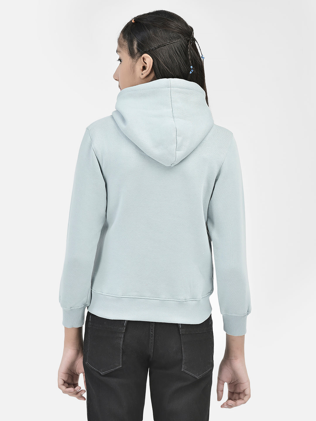 Blue Printed Hooded Sweatshirt-Girls Sweatshirts-Crimsoune Club