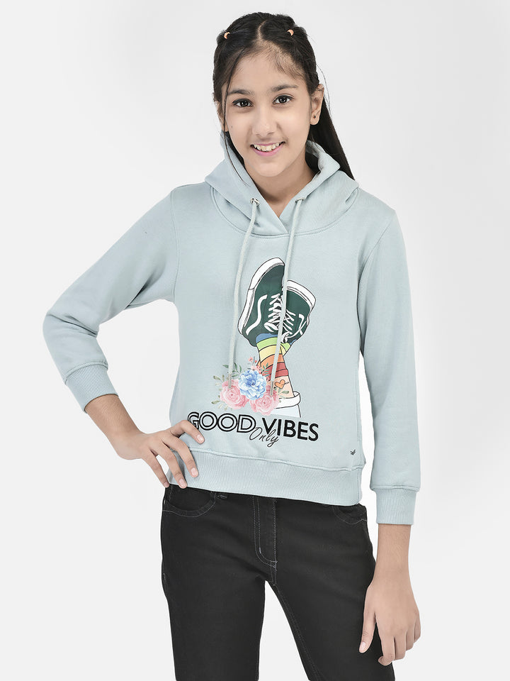 Blue Printed Hooded Sweatshirt-Girls Sweatshirts-Crimsoune Club