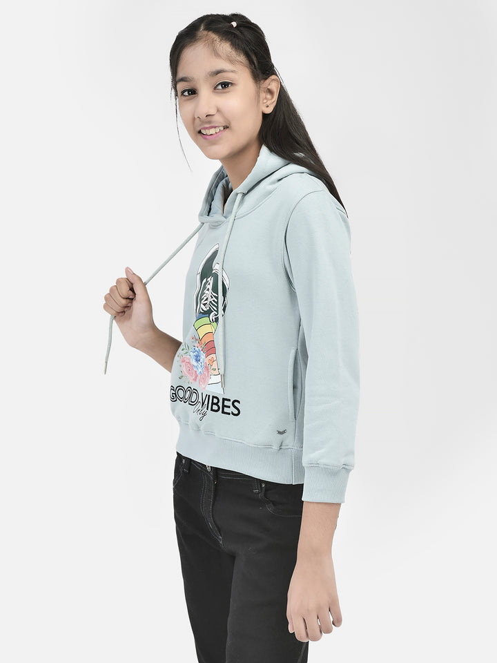 Blue Printed Hooded Sweatshirt-Girls Sweatshirts-Crimsoune Club