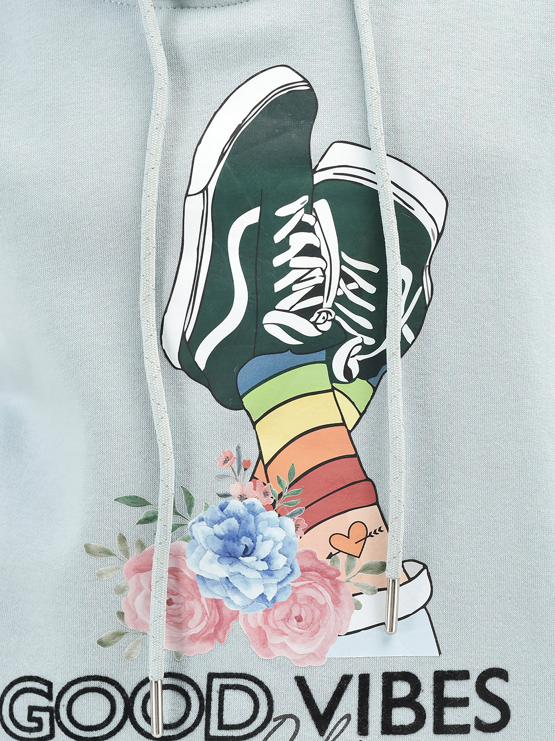 Blue Printed Hooded Sweatshirt-Girls Sweatshirts-Crimsoune Club