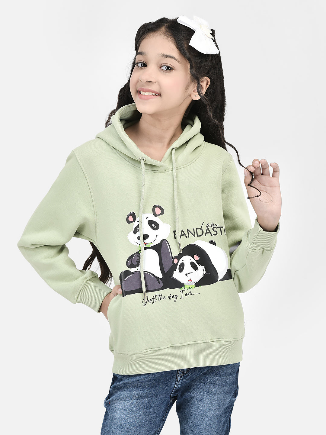 Olive Printed Hooded SweatShirts-Girls SweatShirtss-Crimsoune Club