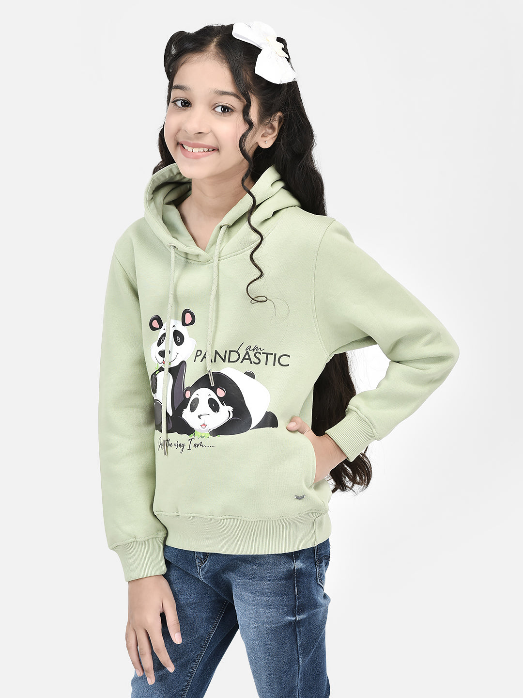 Olive Printed Hooded SweatShirts-Girls SweatShirtss-Crimsoune Club