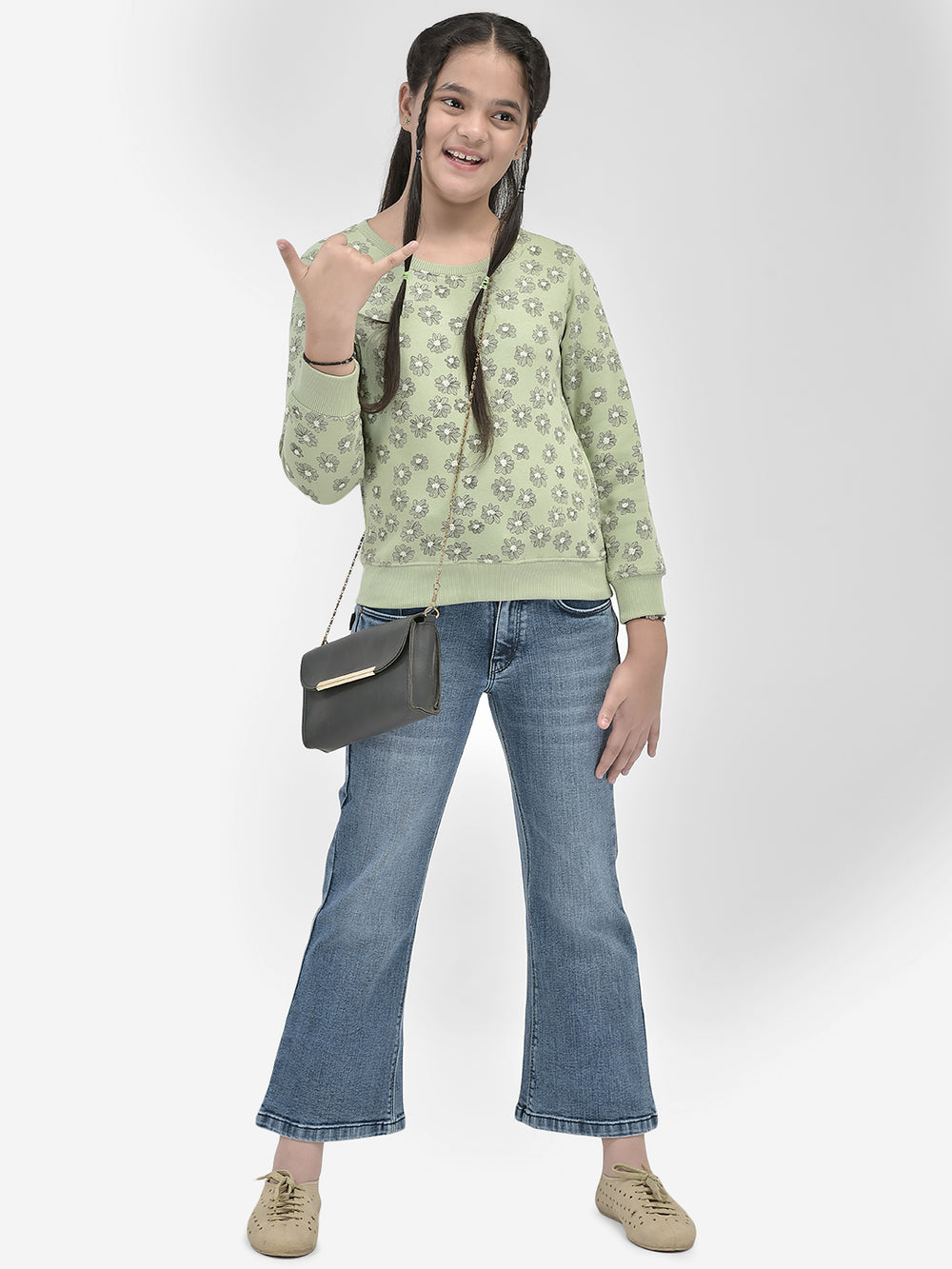 Olive Floral SweatShirts-Girls SweatShirtss-Crimsoune Club