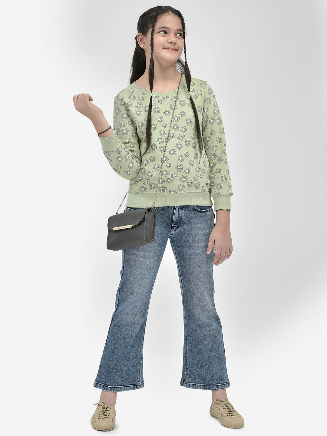 Olive Floral SweatShirts-Girls SweatShirtss-Crimsoune Club