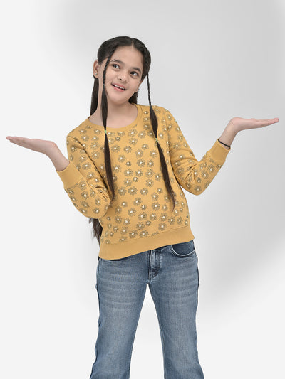 Mustard Floral SweatShirts-Girls SweatShirtss-Crimsoune Club