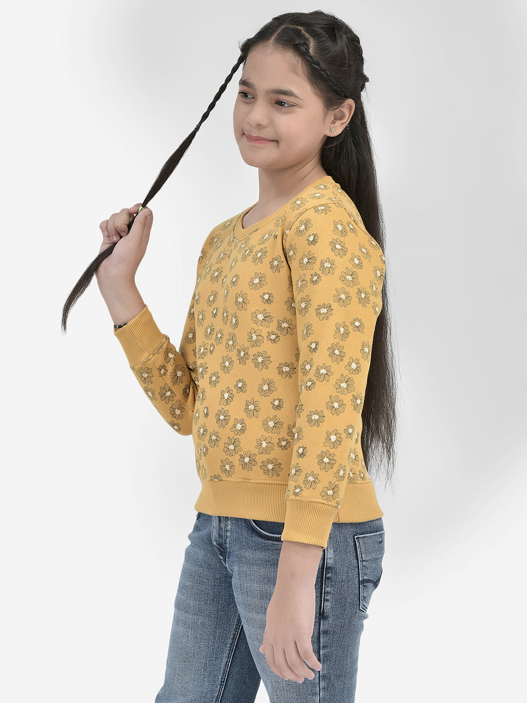 Mustard Floral SweatShirts-Girls SweatShirtss-Crimsoune Club