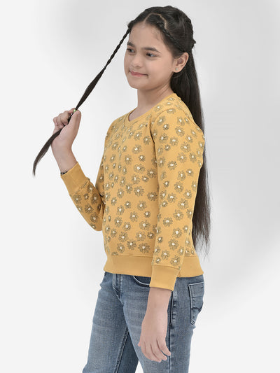 Mustard Floral SweatShirts-Girls SweatShirtss-Crimsoune Club