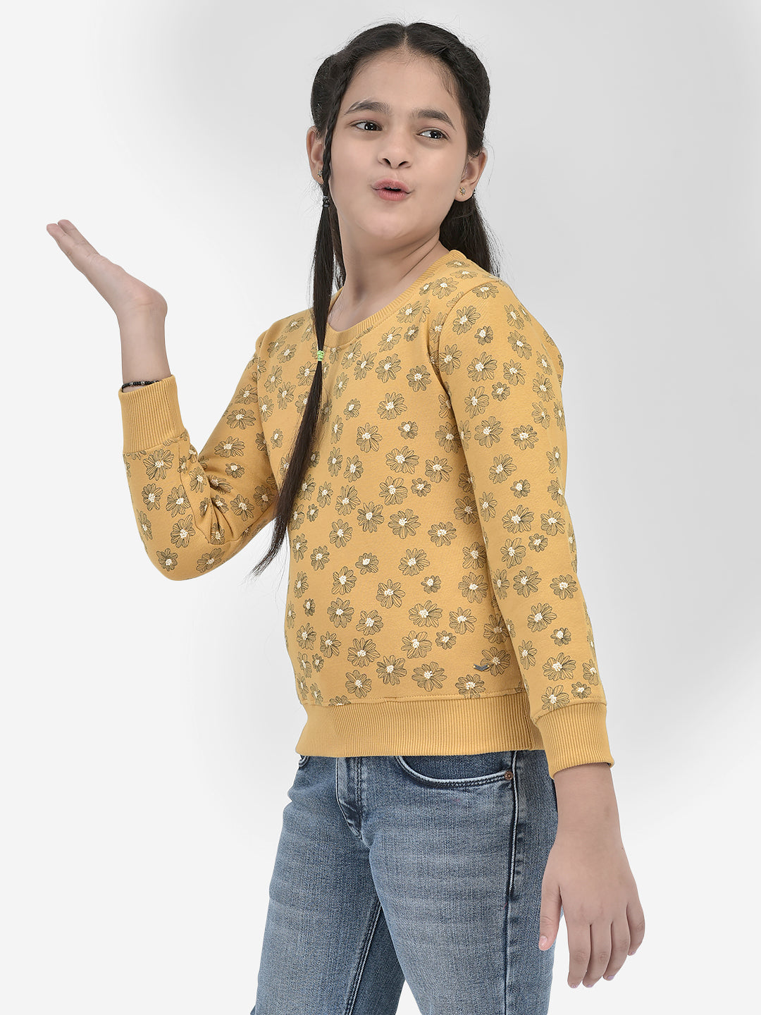 Mustard Floral SweatShirts-Girls SweatShirtss-Crimsoune Club