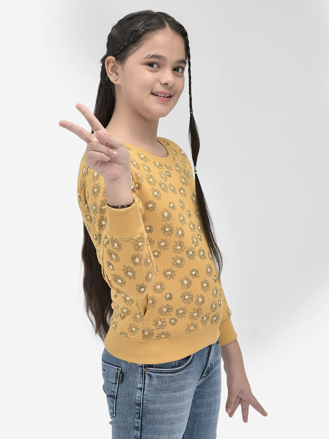 Mustard Floral SweatShirts-Girls SweatShirtss-Crimsoune Club