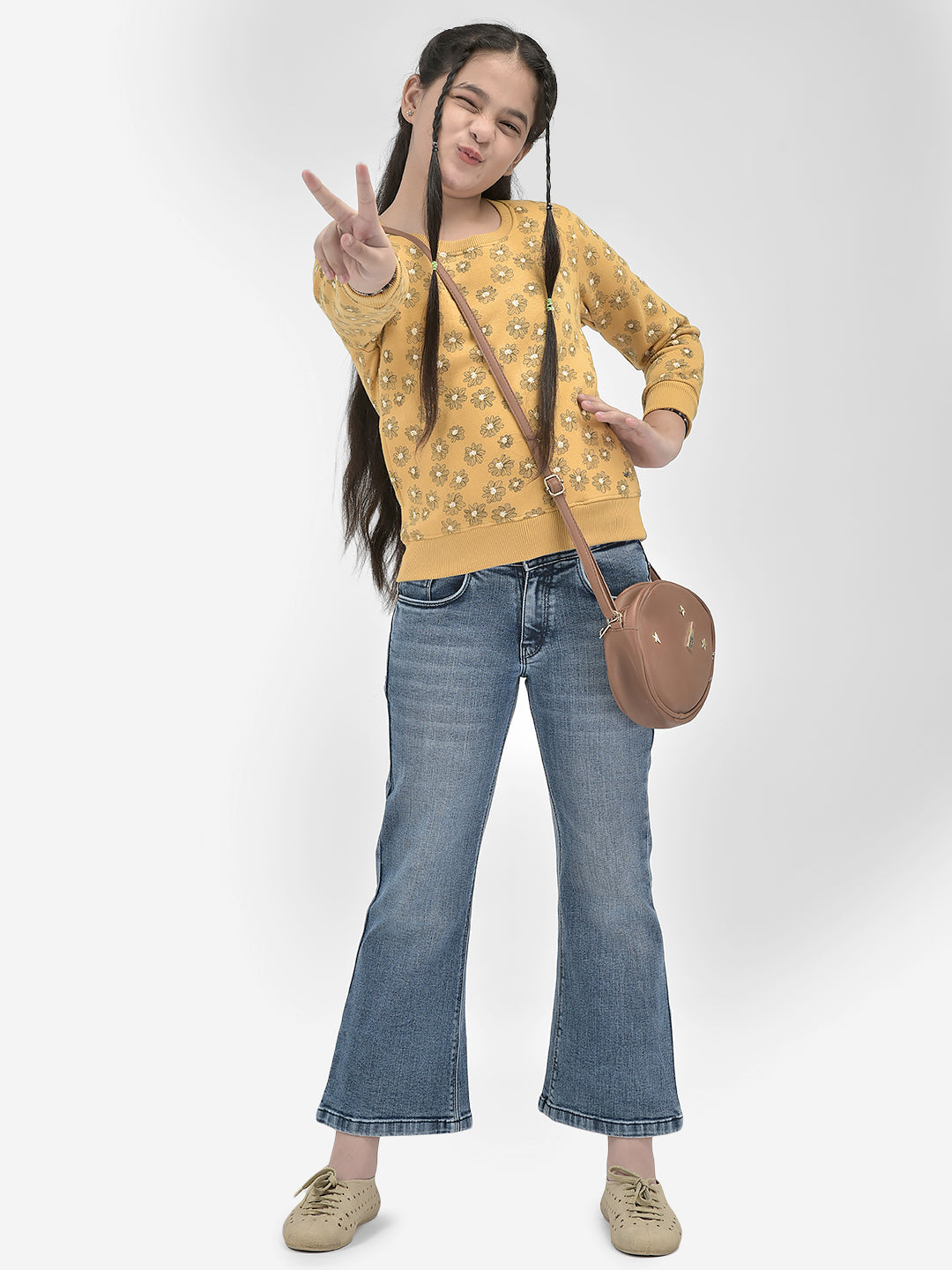 Mustard Floral SweatShirts-Girls SweatShirtss-Crimsoune Club