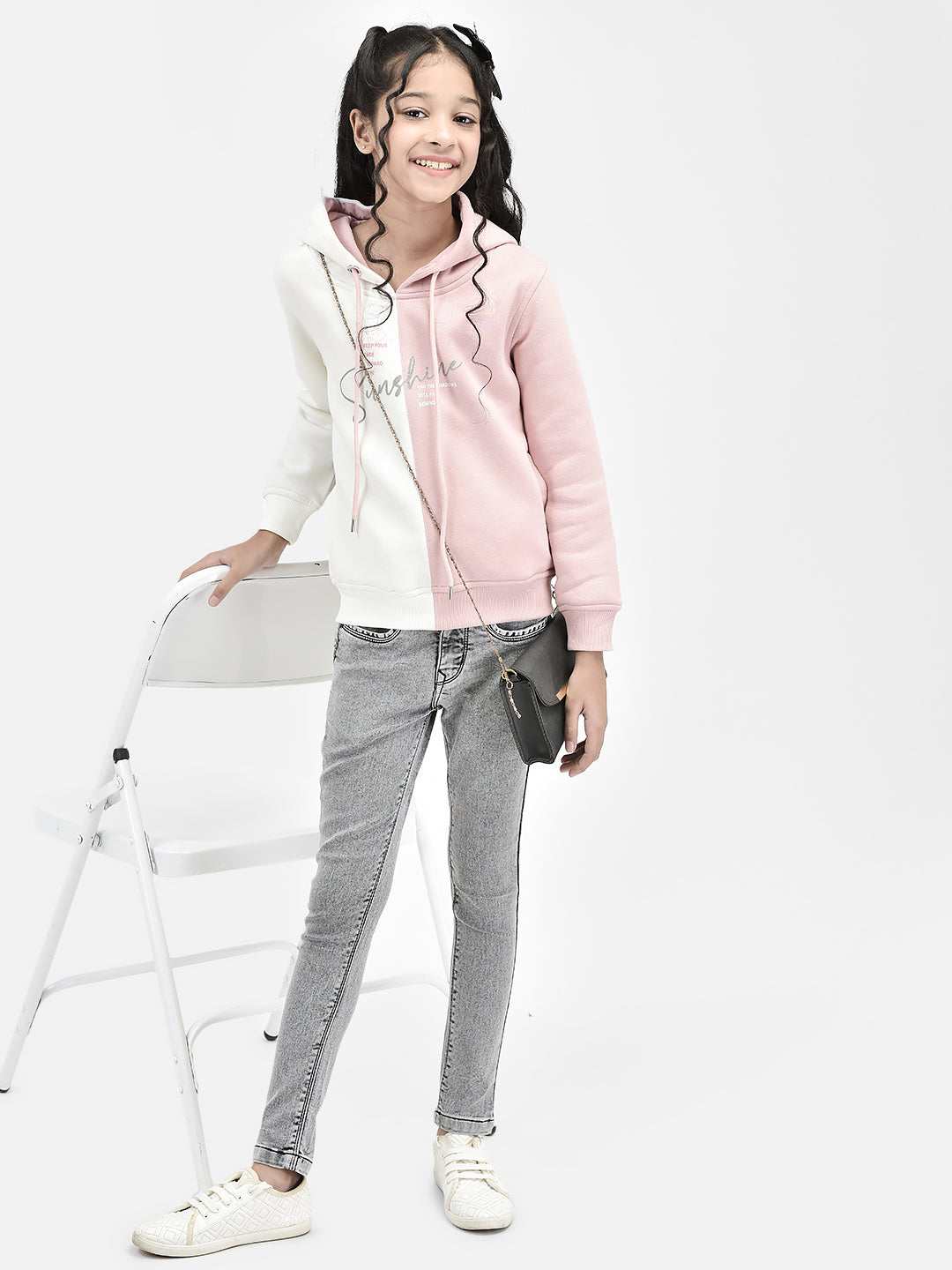 Pink Colorblocked Hooded SweatShirts-Girls SweatShirtss-Crimsoune Club