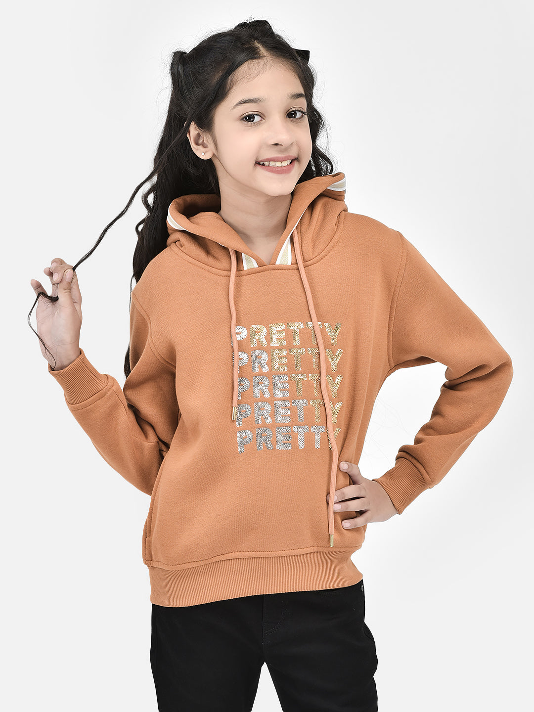 Brown Printed Hooded SweatShirts-Girls SweatShirtss-Crimsoune Club