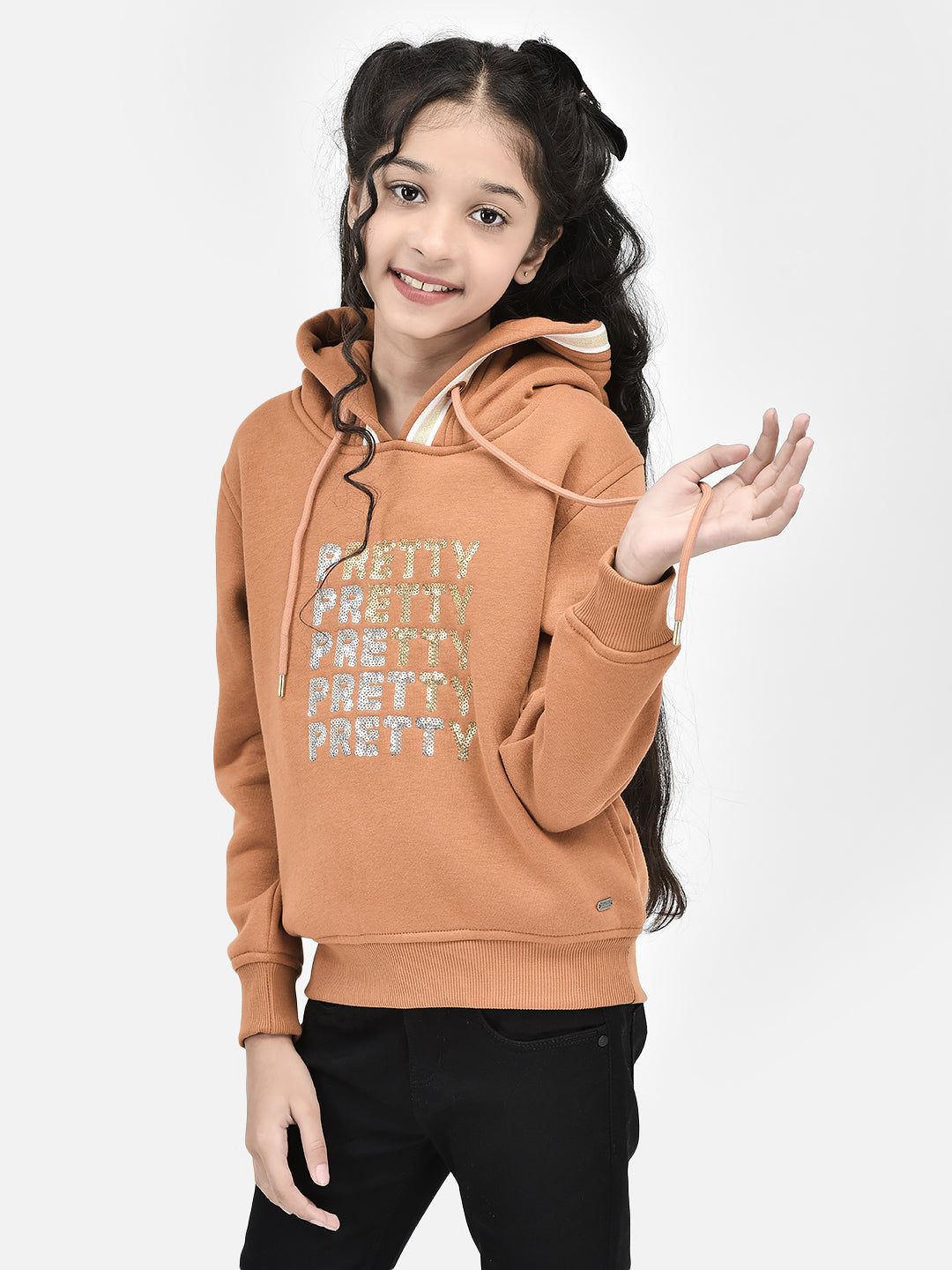 Brown Printed Hooded SweatShirts-Girls SweatShirtss-Crimsoune Club