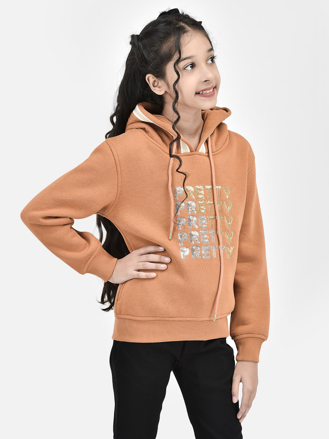 Brown Printed Hooded SweatShirts-Girls SweatShirtss-Crimsoune Club