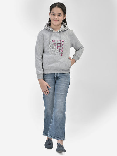 Grey Printed Hooded SweatShirts-Girls SweatShirtss-Crimsoune Club