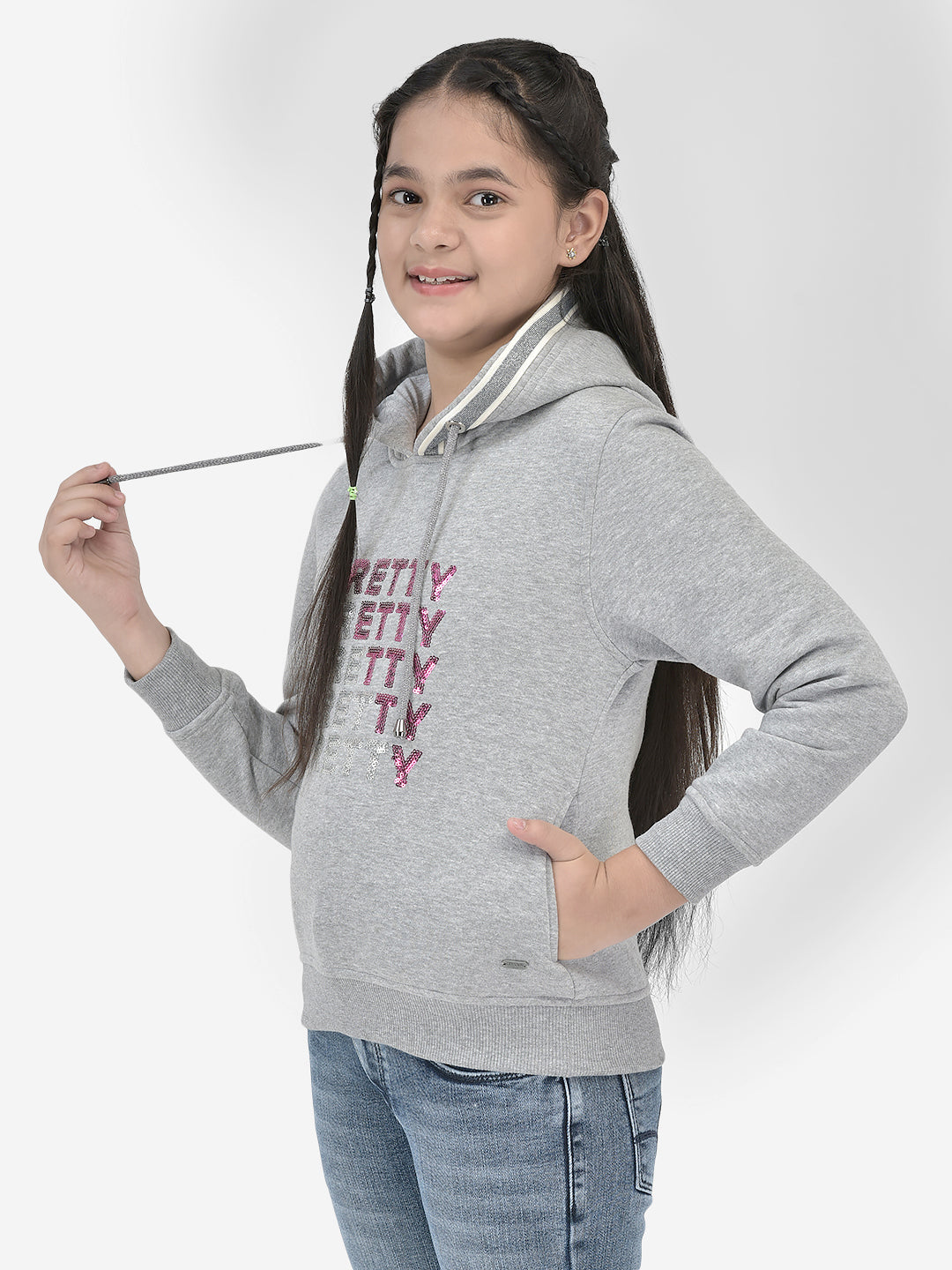 Grey Printed Hooded SweatShirts-Girls SweatShirtss-Crimsoune Club