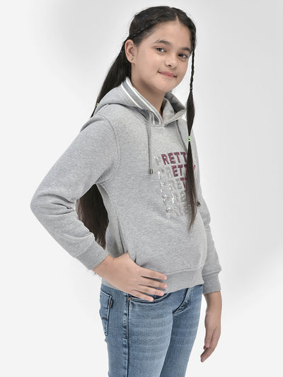 Grey Printed Hooded SweatShirts-Girls SweatShirtss-Crimsoune Club