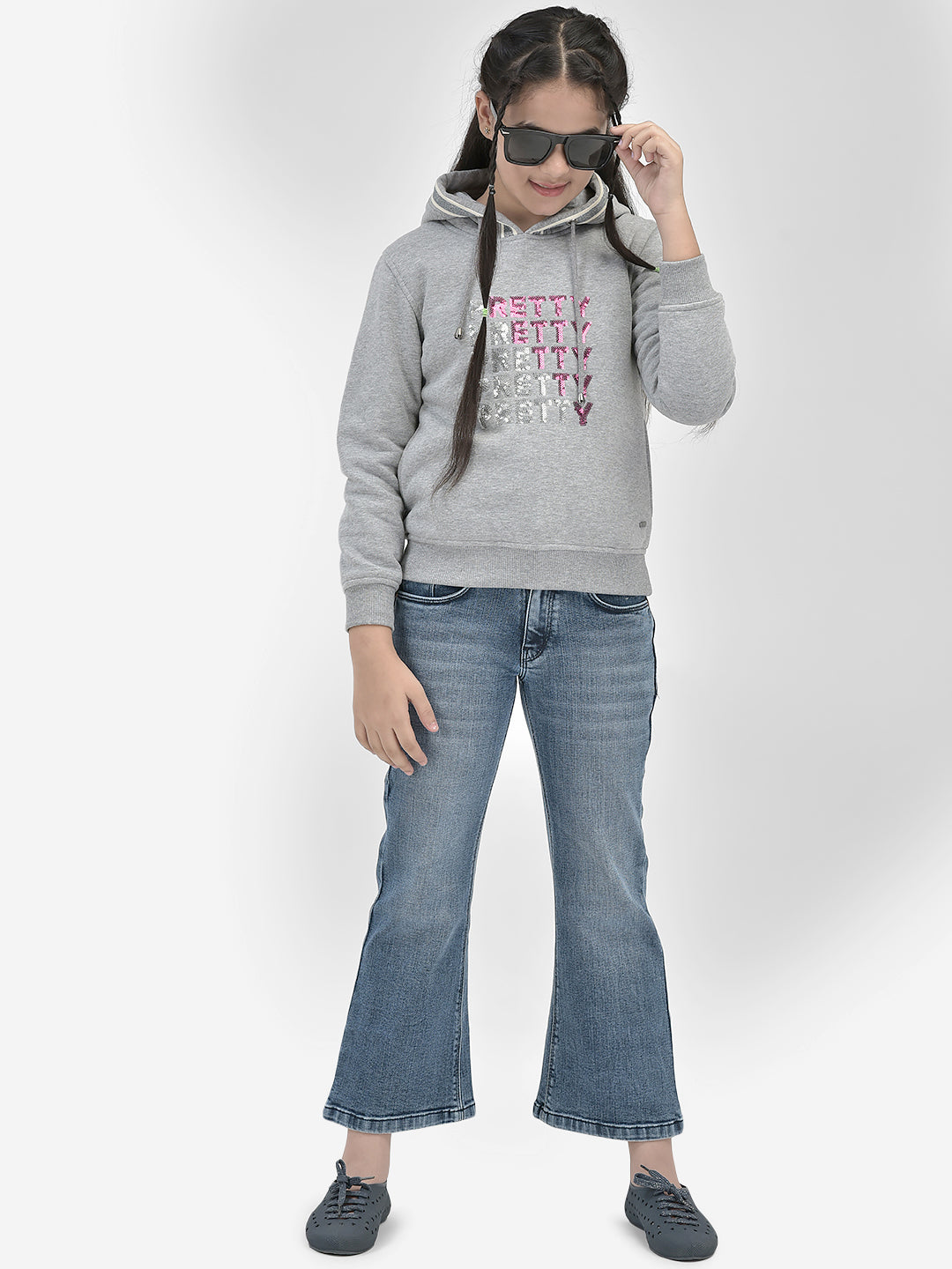 Grey Printed Hooded SweatShirts-Girls SweatShirtss-Crimsoune Club