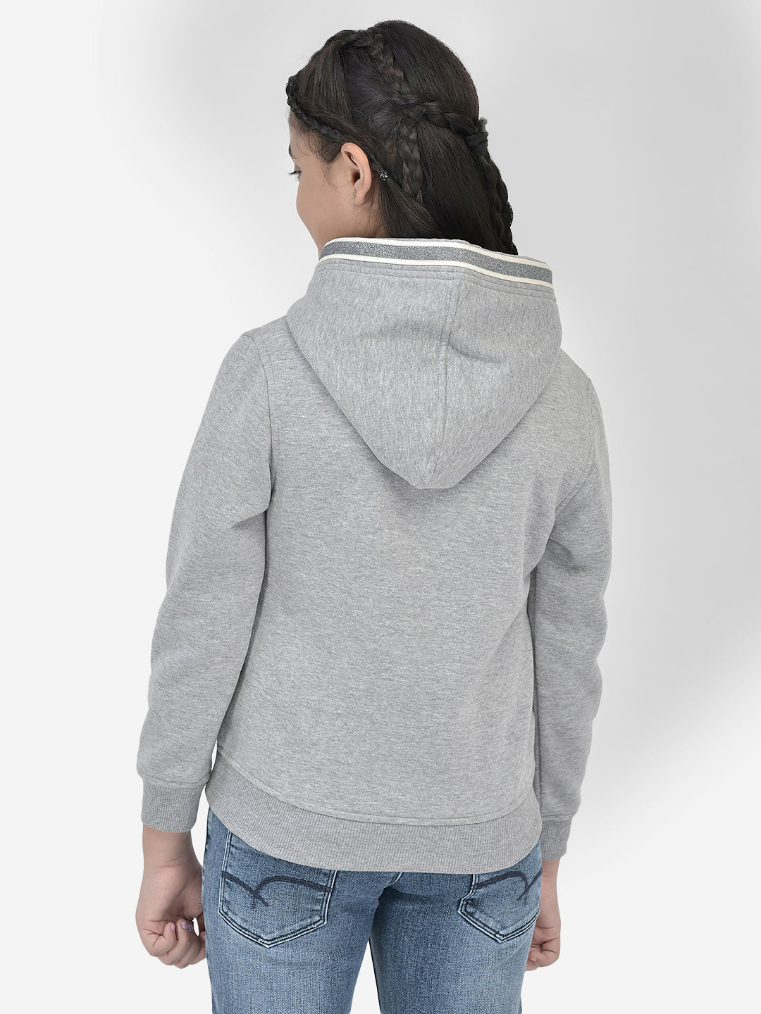 Grey Printed Hooded SweatShirts-Girls SweatShirtss-Crimsoune Club