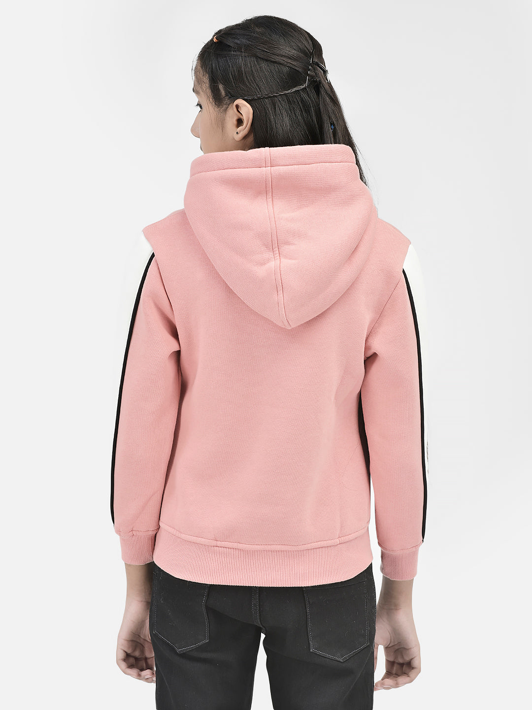 Pink Printed Hooded Sweatshirt-Girls Sweatshirts-Crimsoune Club