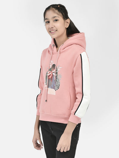 Pink Printed Hooded Sweatshirt-Girls Sweatshirts-Crimsoune Club