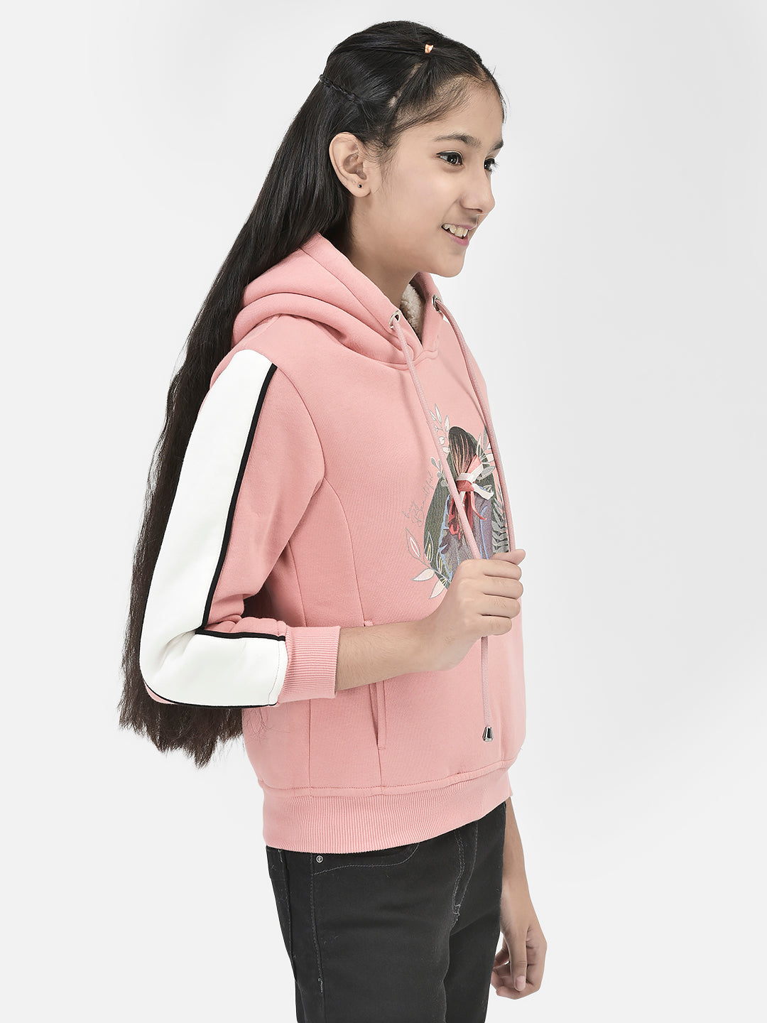 Pink Printed Hooded Sweatshirt-Girls Sweatshirts-Crimsoune Club