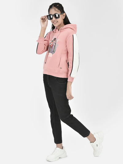 Pink Printed Hooded Sweatshirt-Girls Sweatshirts-Crimsoune Club