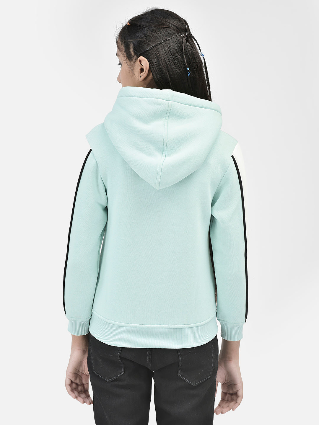 Mint-Green Printed Hooded Sweatshirt-Girls Sweatshirts-Crimsoune Club