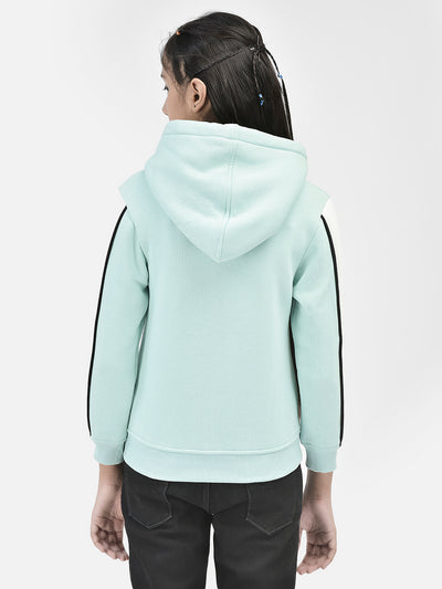 Mint-Green Printed Hooded Sweatshirt-Girls Sweatshirts-Crimsoune Club