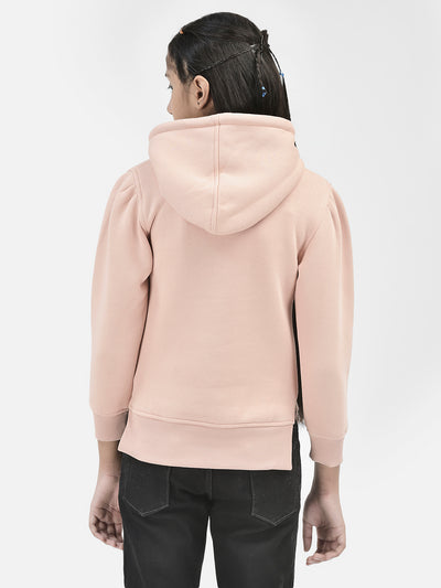 Peach Printed Hooded Sweatshirt-Girls Sweatshirts-Crimsoune Club