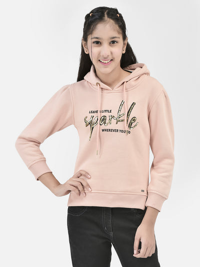 Peach Printed Hooded Sweatshirt-Girls Sweatshirts-Crimsoune Club