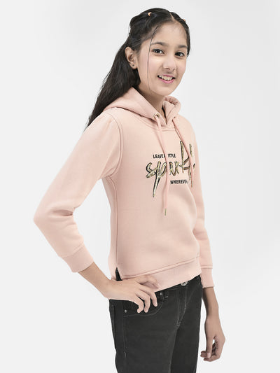 Peach Printed Hooded Sweatshirt-Girls Sweatshirts-Crimsoune Club