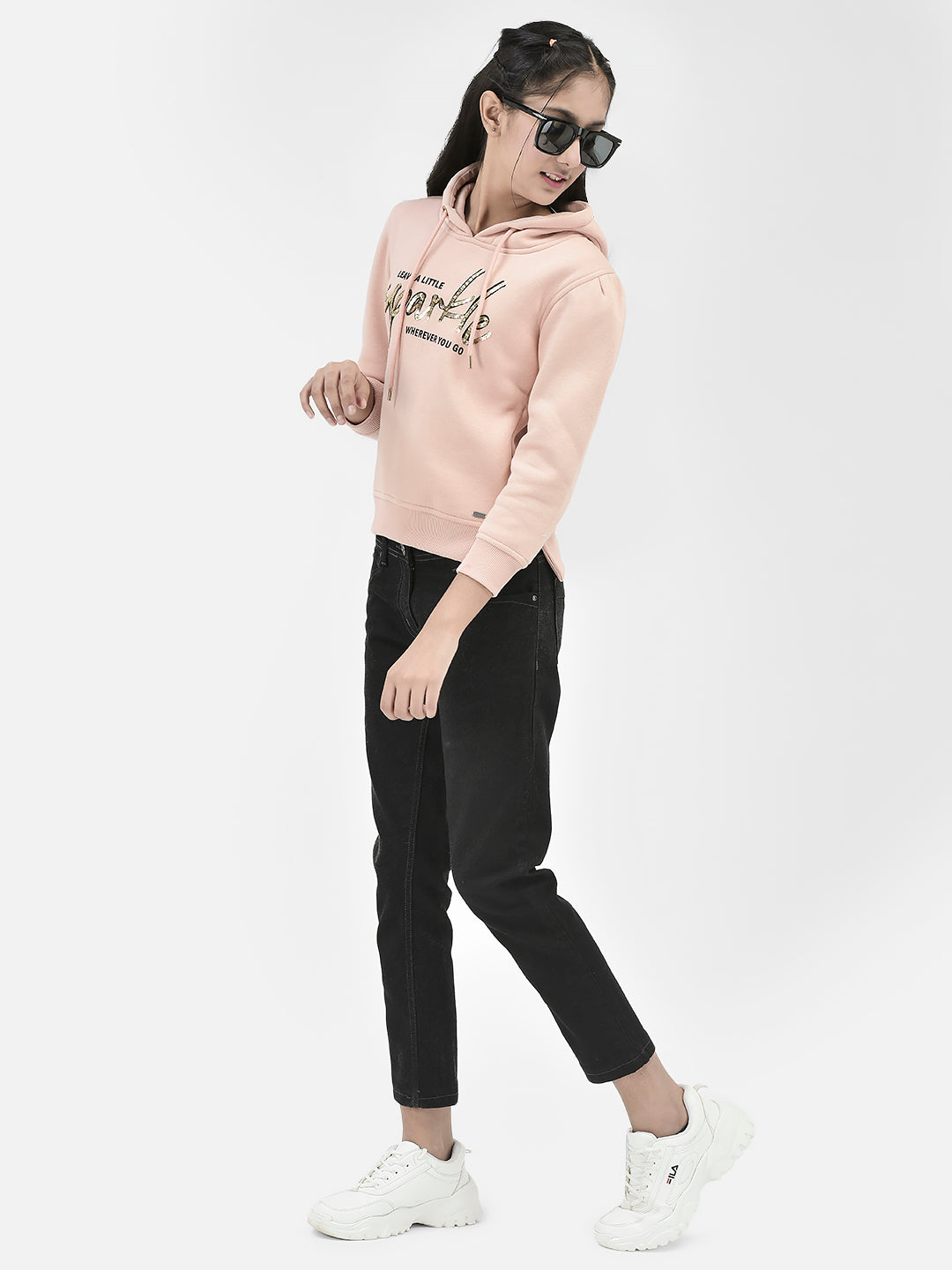 Peach Printed Hooded Sweatshirt-Girls Sweatshirts-Crimsoune Club