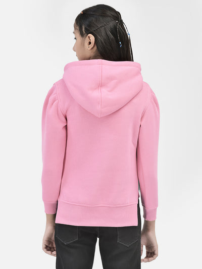 Pink Printed Hooded Sweatshirt-Girls Sweatshirts-Crimsoune Club