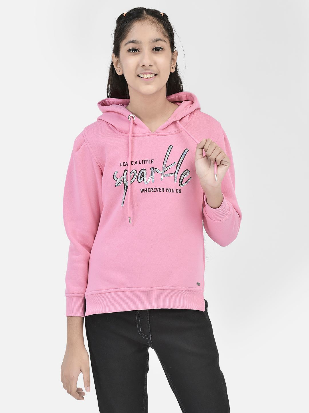 Pink Printed Hooded Sweatshirt-Girls Sweatshirts-Crimsoune Club