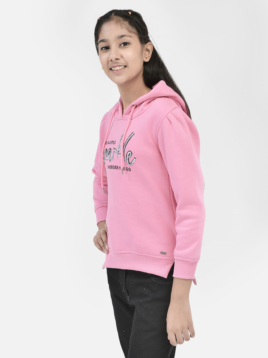 Pink Printed Hooded Sweatshirt-Girls Sweatshirts-Crimsoune Club